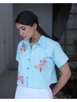 Rasra Mai - Blue Taanyyaa Hand-Embroidered Shirt