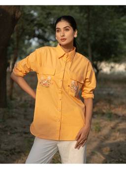Rasra Mai - Orange Ayessha Hand-Embroidered Shirt
