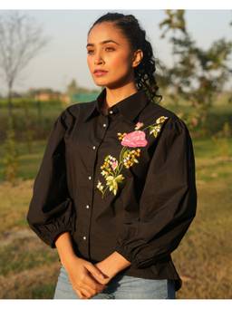Rasra Mai - Black Ellli Hand-Embroidered Shirt