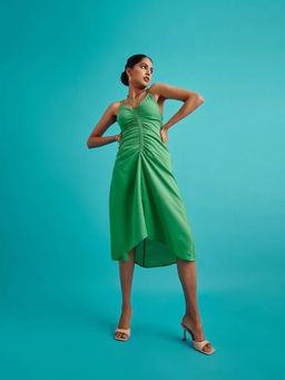 The Clothing Factory - Green Front Ruched Slip Dress