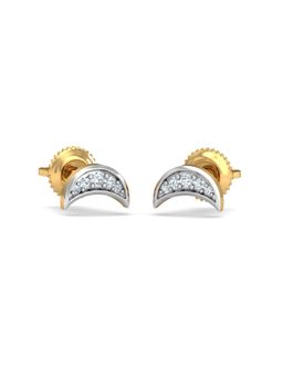 KuberBox - 18K Gold Crescent Diamond Earrings for Women-Girls