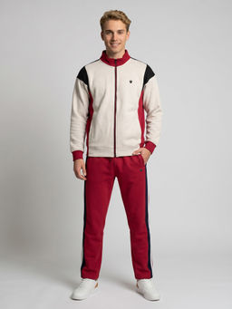 Monte Carlo - Red Regular Fit Full Sleeve Solid Jacket with Track Pant