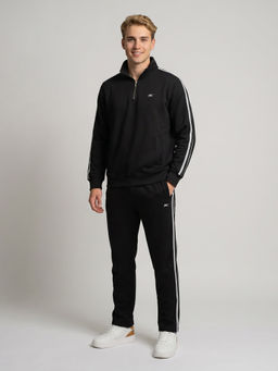 Monte Carlo - Black Regular Fit Full Sleeve Collared Solid Jacket with Track Pant
