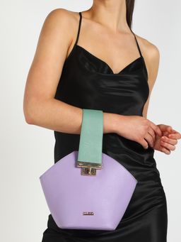 KLEIO - Vegan Leather Colourblocked Top Handle Handbag with Detachable Sling Strap