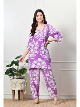 Laado - Purple Big Flower Kurta with Salwar (Set of 2)