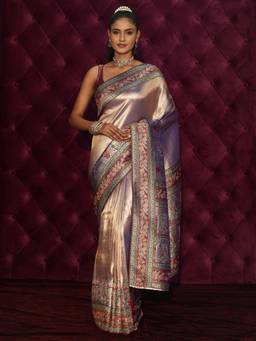 Libas Art - Lavender Woven Design Saree With Woven Design Stone Work Border