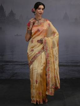 Libas - Mustard Floral Embroidered Saree