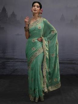 Libas - Green Beads Embellished Saree