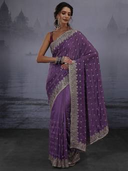 Libas - Lavender Ethnic Motif Zari Embroidered Saree