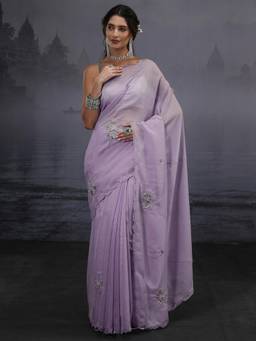 Libas - Lavender Patch Work Beads Sequins Embellished Saree