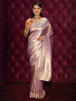 Libas Art - Lavender Floral Sequins Stone Work Zari Embroidered Saree