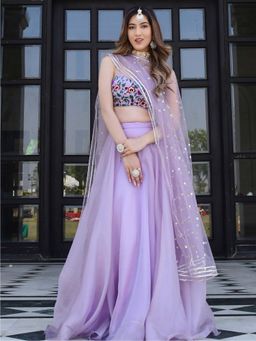 Lavanya The Label - Lilac Embroidered Organza Lehenga Set (Set of 3)