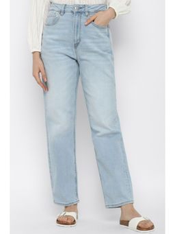 American Eagle - Women Blue Stretch Mom Straight Jean