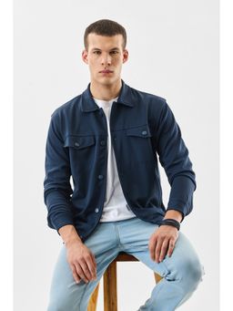 Snitch - Navy Plain Full Sleeves Regular Casual Jacket for Men