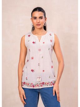STIL-O-STITCH - White Embroidered Rayon Top