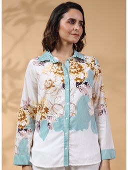 STIL-O-STITCH - White Floral Printed Cotton Shirt
