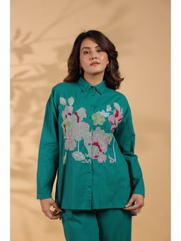 STIL-O-STITCH - Green Cotton Embroidered Shirt
