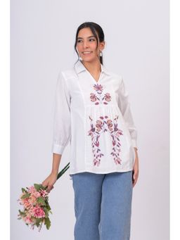 STIL-O-STITCH - White Floral Print Cotton Top