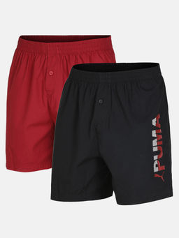 Puma - Basic Black & Red Woven Boxers (Pack of 2)
