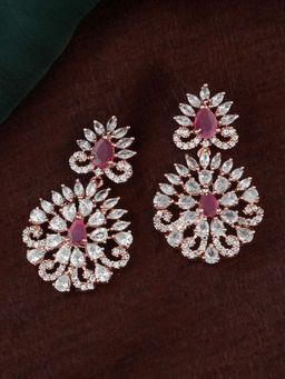 Estele - Rose Gold Plated CZ Elegant Flower Designer Earrings with Crystals for Women