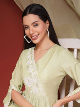 Nayam by lakshita - Embroidered Flared Kurta Palazzo with Dupatta (Set of 3)