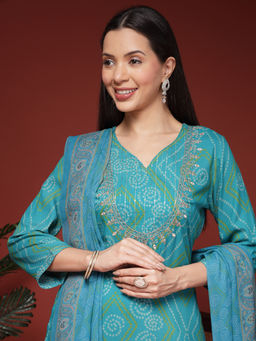 Nayam by lakshita - Bandhani Printed Rayon Straight Kurta Palazzo with Dupatta (Set of 3)