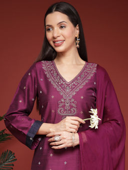 Nayam by lakshita - Embroidered A-Line Silk Kurta Pant with Dupatta (Set of 3)