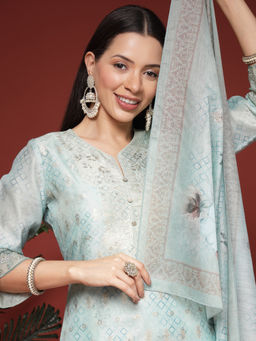 Nayam by lakshita - Embroidered Straight Kurta Palazzo with Dupatta (Set of 3)