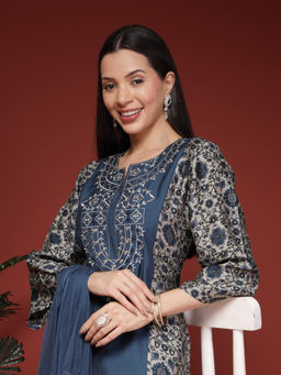 Nayam by lakshita - Floral Printed Modal Chanderi Kurta Pant with Dupatta (Set of 3)