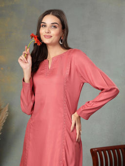 Nayam by lakshita - Solid Embroidered Rayon A-Line Kurta with Trouser (Set of 2)