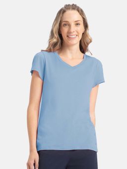 Jockey - RX12 Women Micro Modal Cotton Relaxed Fit Solid V Neck T-Shirt - Soft Chambray