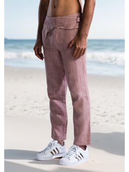 PRIMAL GRAY - Saddle Pink Linen Solid Regular Fit Pants