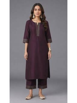 Gerua By Libas - Solid Burgundy Kurta and Pant (Set of 2)