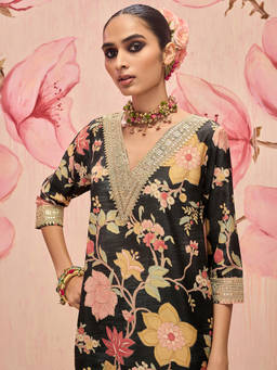 Libas - Black Floral Printed A-Line Co-Ord Set