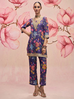 Libas - Blue Floral Printed Straight Co-Ord Set