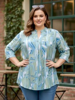 Indietoga Plus Size - Women Abstract Print Rayon Green Tunic