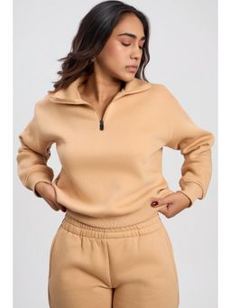 COLOR CAPITAL - Oversized Zip-Top Beige Sweatshirt