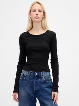 GAP - Women Black Relaxed Fit Round Neck T-Shirt