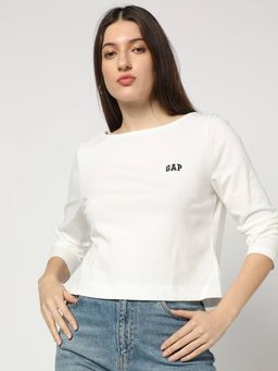 GAP - Women Logo Relaxed Fit Round Neck White T-Shirt