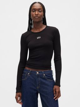 GAP - Women Black Logo Slim Fit Round Neck T-Shirt