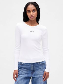 GAP - Women Logo Slim Fit Round Neck White T-Shirt