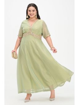 Virgio - Women Viscose Butta Jacquard Green Dress