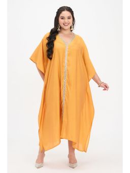 Virgio - Women Solid Viscose Kaftan Yellow Dress