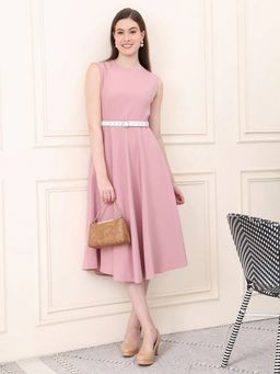 Exude - Women Warmth Pink Fit and Flare Dress
