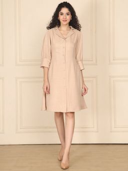Exude - Women The Everyday Linen Beige Knee Length Dress
