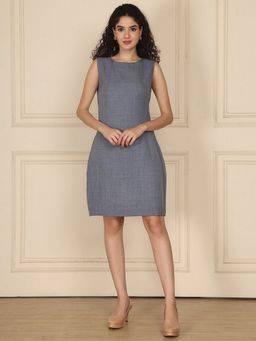 Exude - Women Linen Poise Textured Grey Knee Length Dress