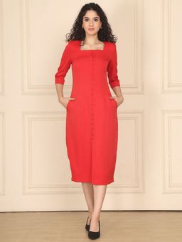 Exude - Women Scarlet Red Knee Length Dress