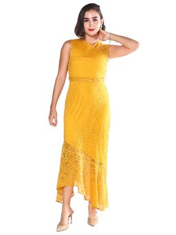 Exude - Women Aurelia Lace Mustard Flared Dress