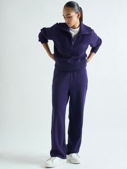 Femmella - Half Zipper Purple Co-Ord Set