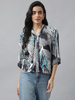 Latin Quarters - Women Printed Three Fourth Sleeves Casual Black Top
